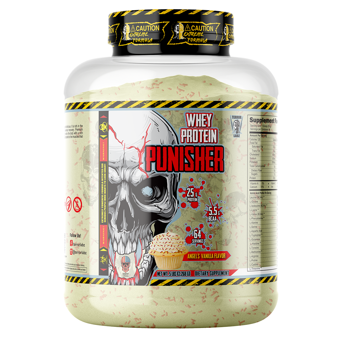 PUNISHER, Whey Protein, 25g Protein, 5.5g BCAA, 64 Servings