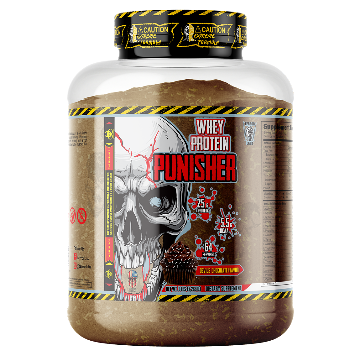 PUNISHER, Whey Protein, 25g Protein, 5.5g BCAA, 64 Servings